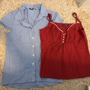 Brandy Melville Gingham Top Bundle | Red Tank & Blue Button-Up Shirt